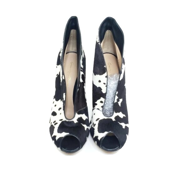 Gianvito Rossi Vamp Cowhide Haircalf Peep Toe Booties Heels EU 38.5 US 8-8.5 - Picture 12 of 12
